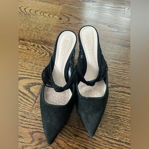 SCHUTZ Black Suede Kitten Heel Knotted Mules